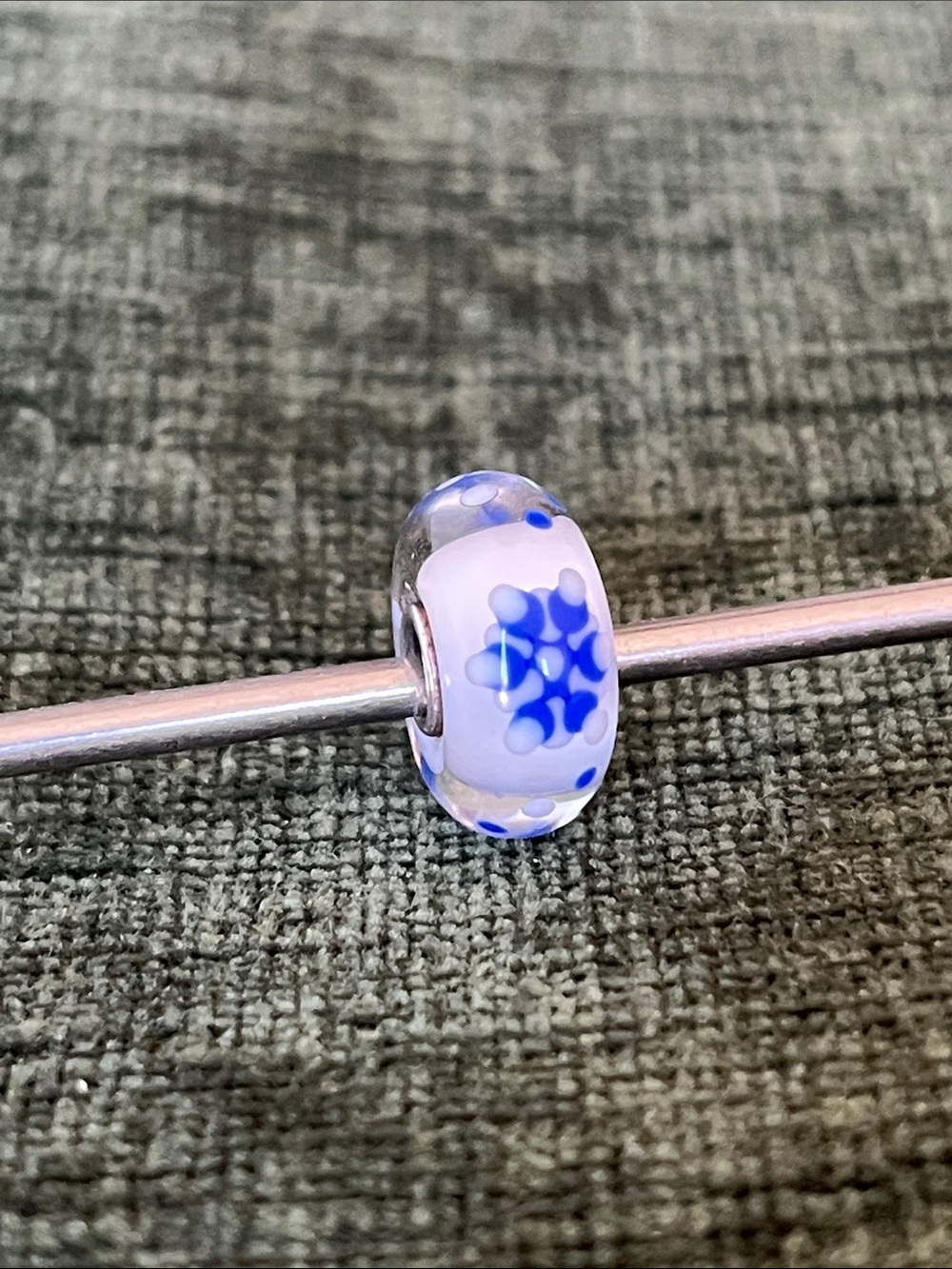 Trollbeads White Glass Bead with Blue Snowflakes